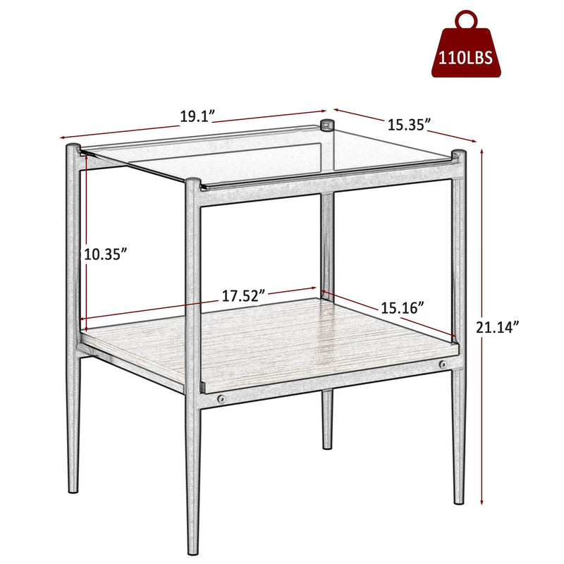 Modern Rectangle End Table (Set of 2) With Tempered Glass Tabletop And Layer - Brown by Unique Piece Furniture