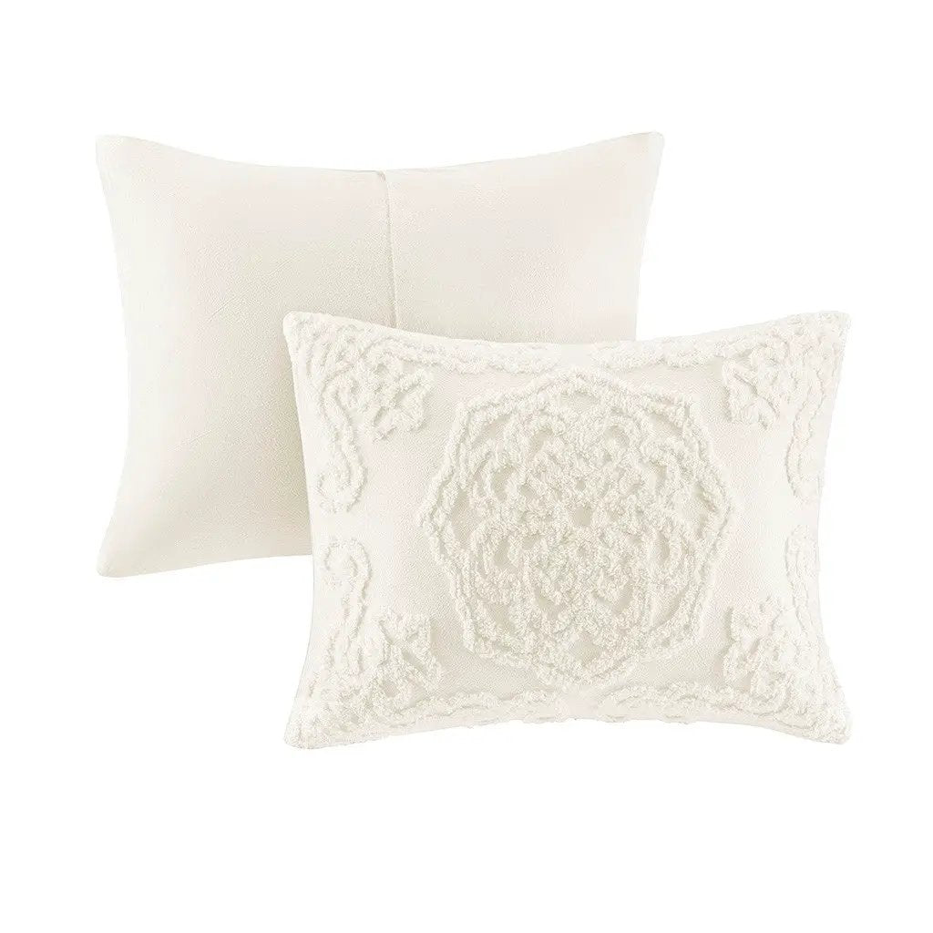 Tufted Cotton Chenille Medallion Fringe Coverlet Mini Set - Off-White by HouseOfZazla
