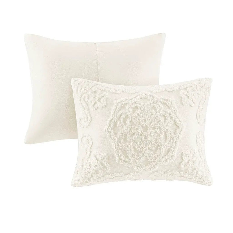 Tufted Cotton Chenille Medallion Fringe Coverlet Mini Set - Off-White by HouseOfZazla