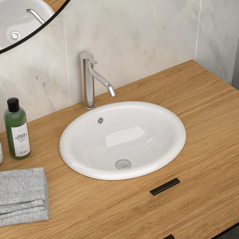 Semi Recessed Bathroom Sink With Countertop Vessel Design, 17" X 15.5" - White by HouseOfZazla