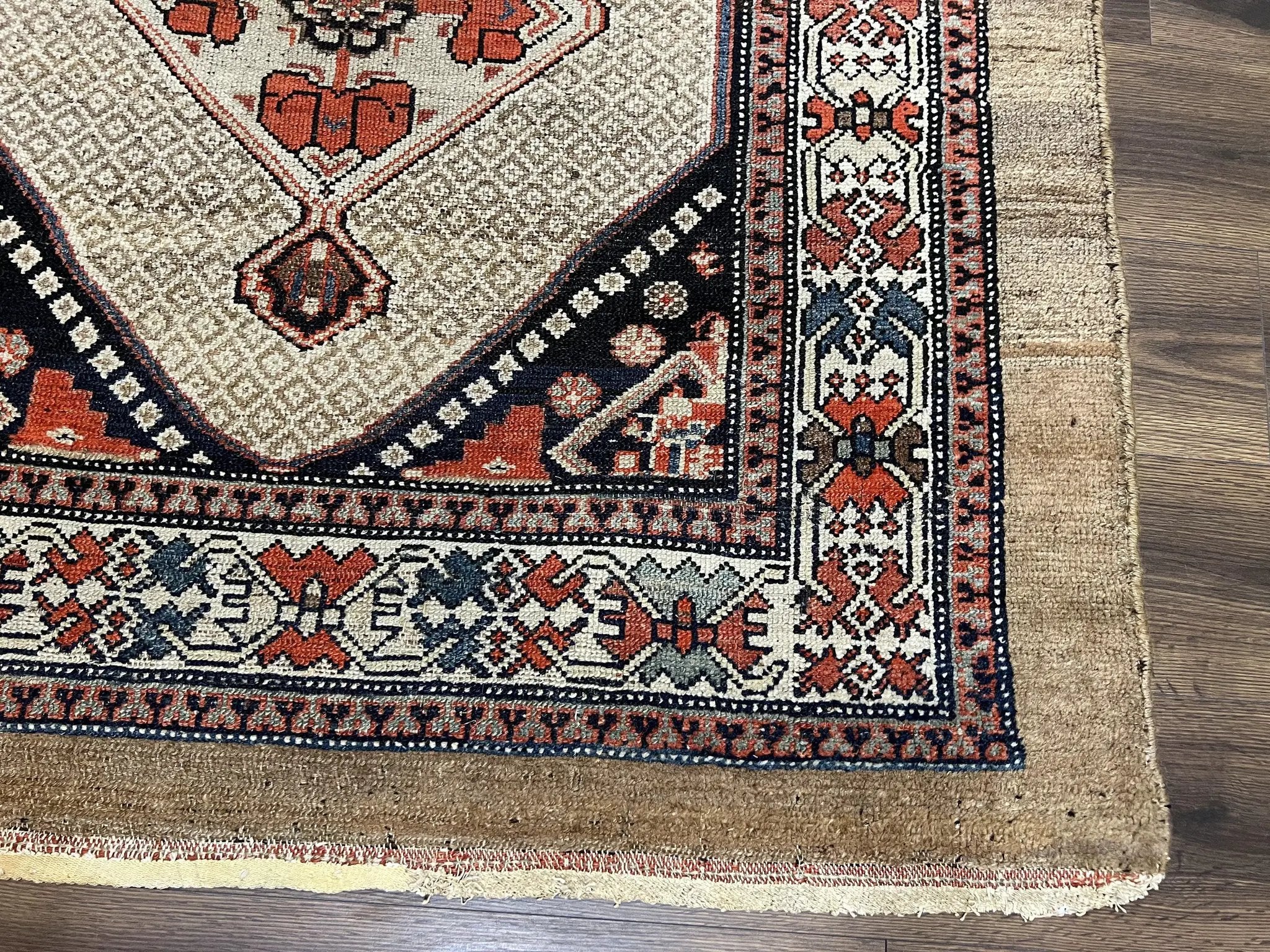 Rare Persian Sarab Tribal Runner Rug 4 x 10, Antique, Geometric Medallions, Camel Hair Runner by Jewel Rugs