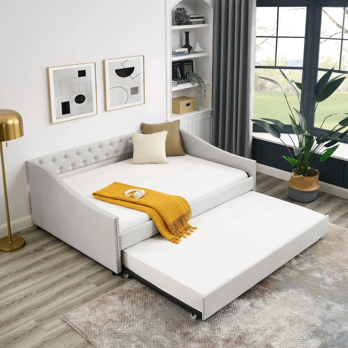 Upholstered Tufted Daybed With Drawers, Waved Arms by Unique Piece Furniture