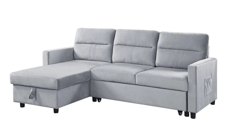 Ruby - Reversible Sleeper Sectional Sofa With Storage Chaise And Side Pocket - Light Gray by HouseOfZazla