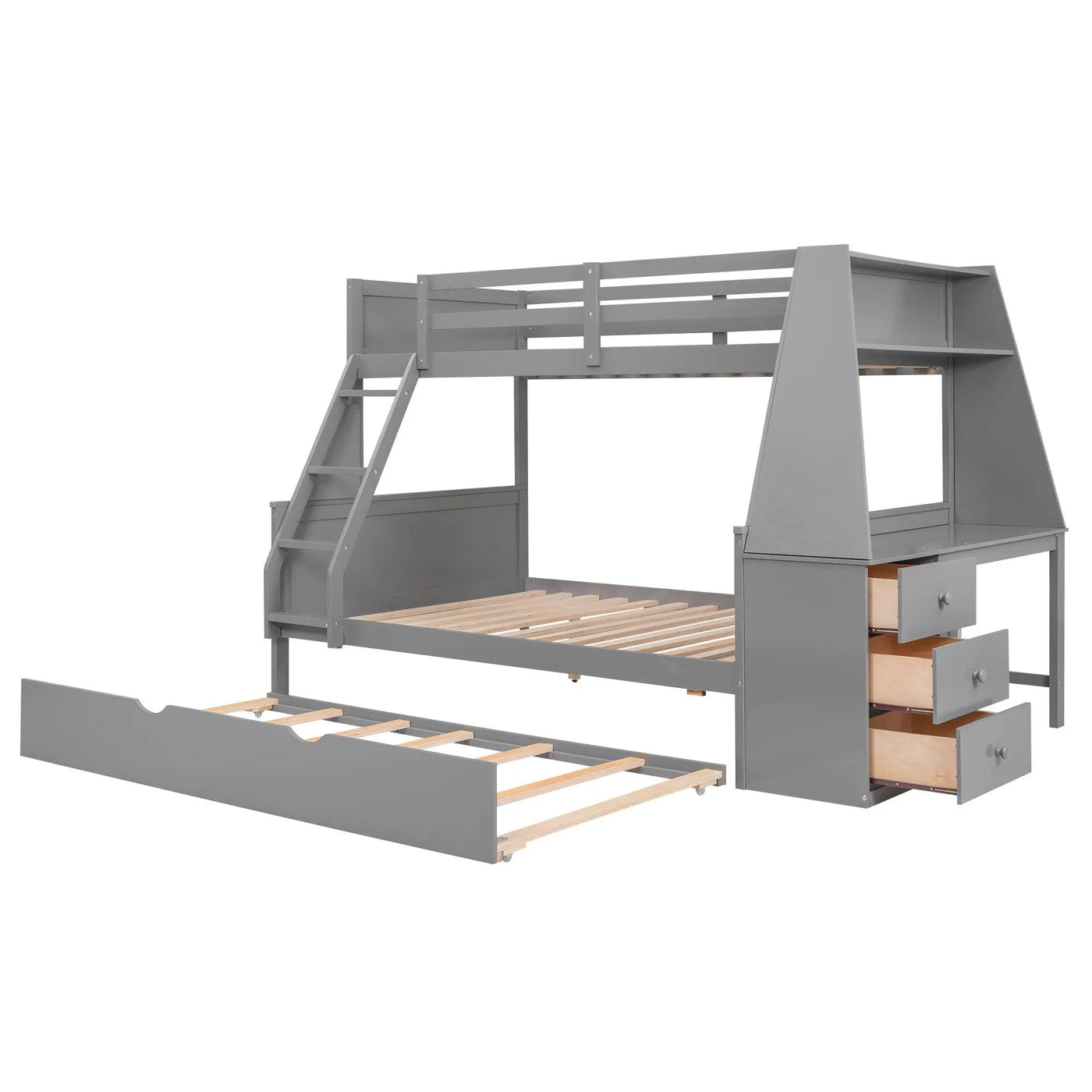 Bunk Bed With Trundle And Built In Desk, 3 Storage Drawers And Shelf by Unique Piece Furniture