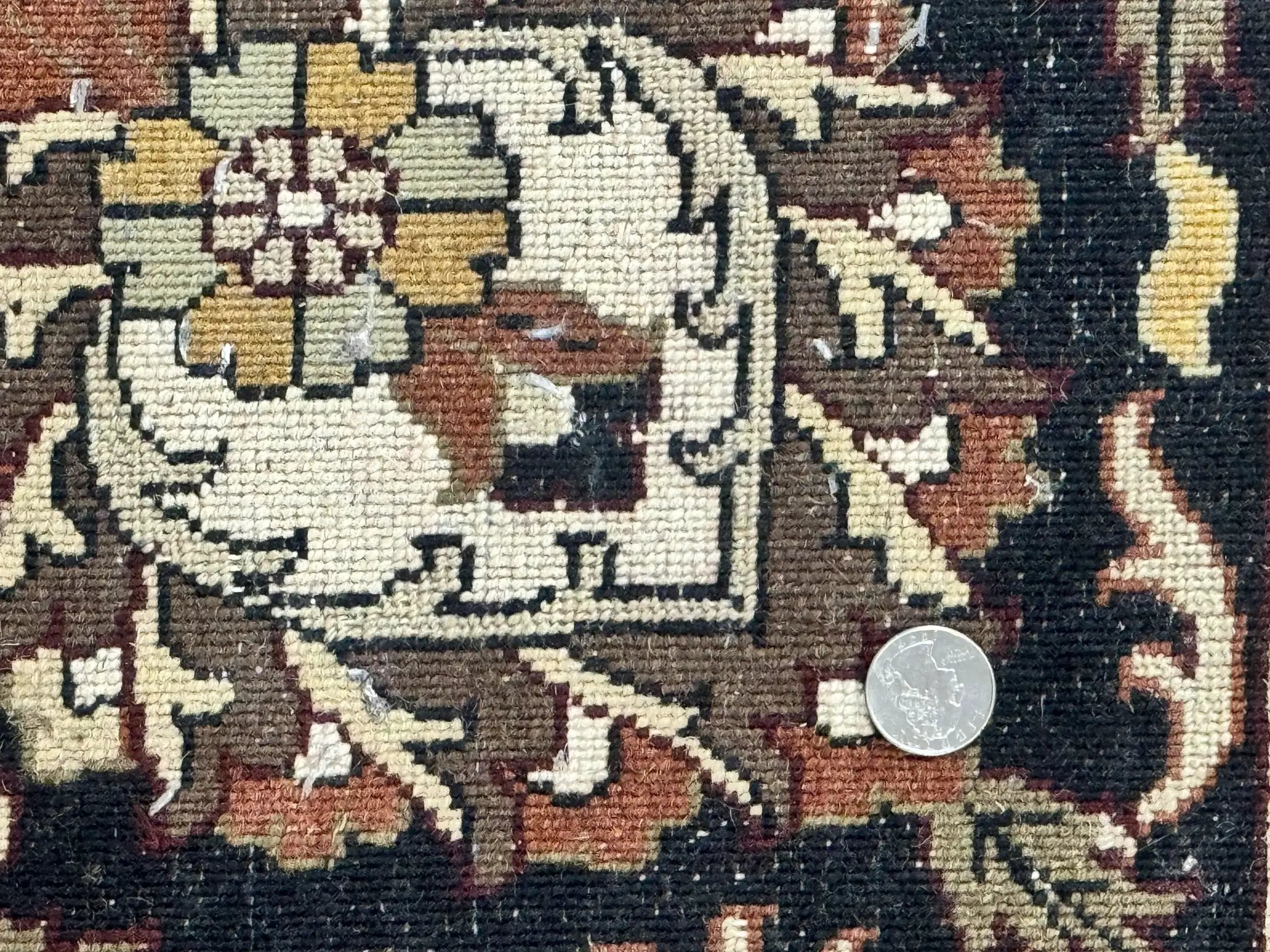 Indo Persian Rug 10x14, Floral Allover, Handmade Vintage Wool Rug, Dark Maroon/Plum and Black by Jewel Rugs