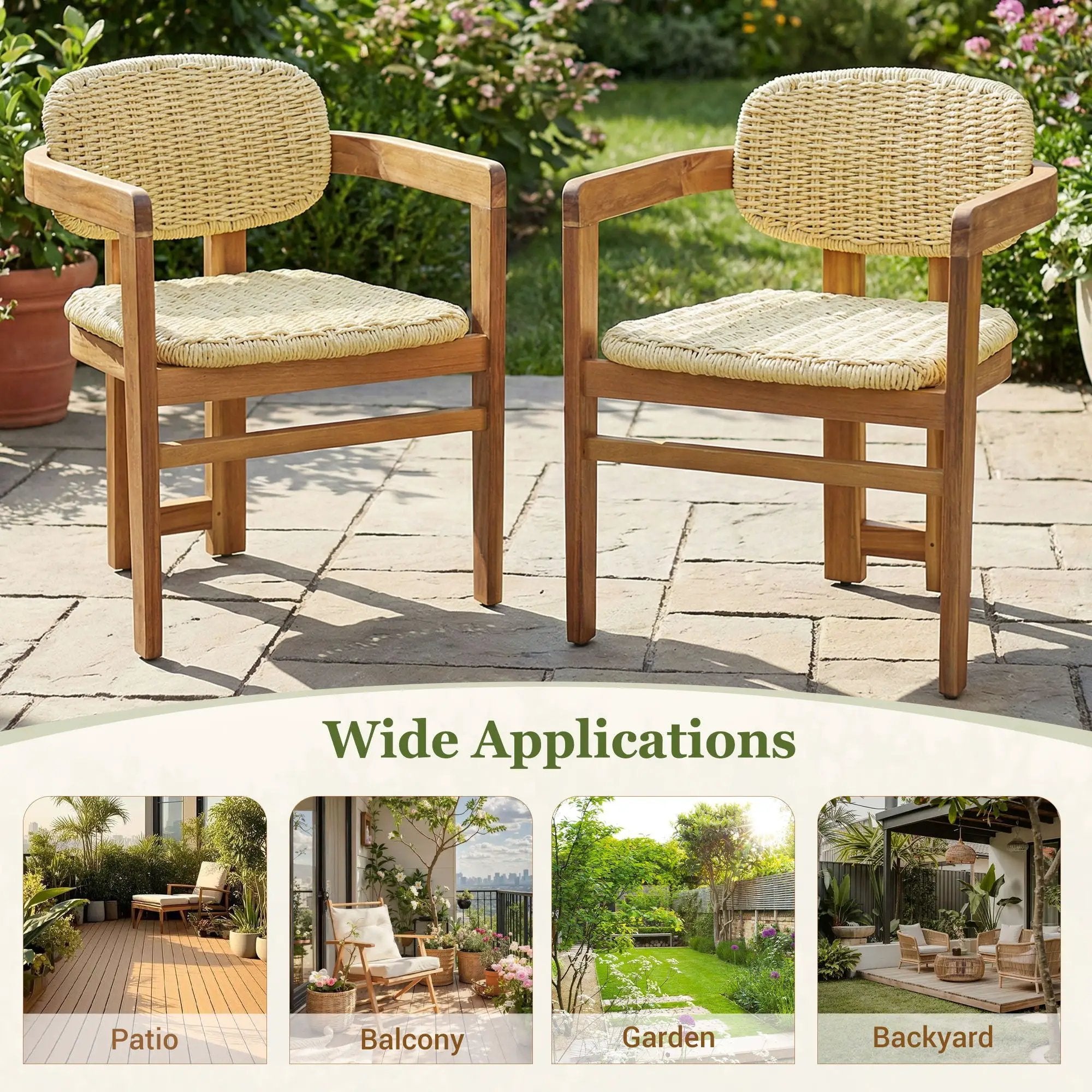Outdoor Accent Armchairs For Patio (Set of 2) - Natural / Teak by HouseOfZazla