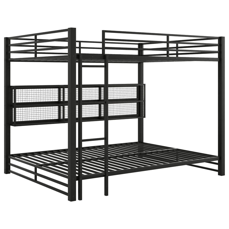 Queen Over Queen Bunk Bed With Storage Cabinets And LED Sturdy Frame, 6 Storage Units, Adjustable LED Lights - Black by HouseOfZazla