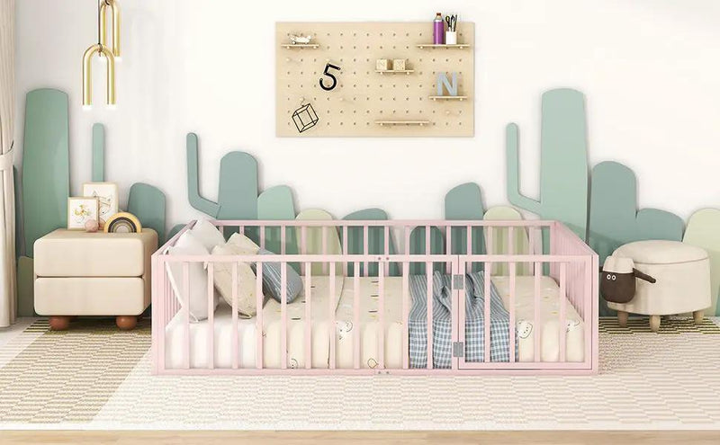 Metal Floor Bed Frame With Fence And Door by HouseOfZazla