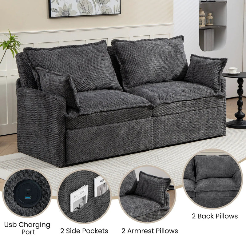 Pull Out Sofa Bed, Convertible Sleeper Sofa Couch, Side Storage, And USB / C - Type Charging Ports Chair by Unique Piece Furniture