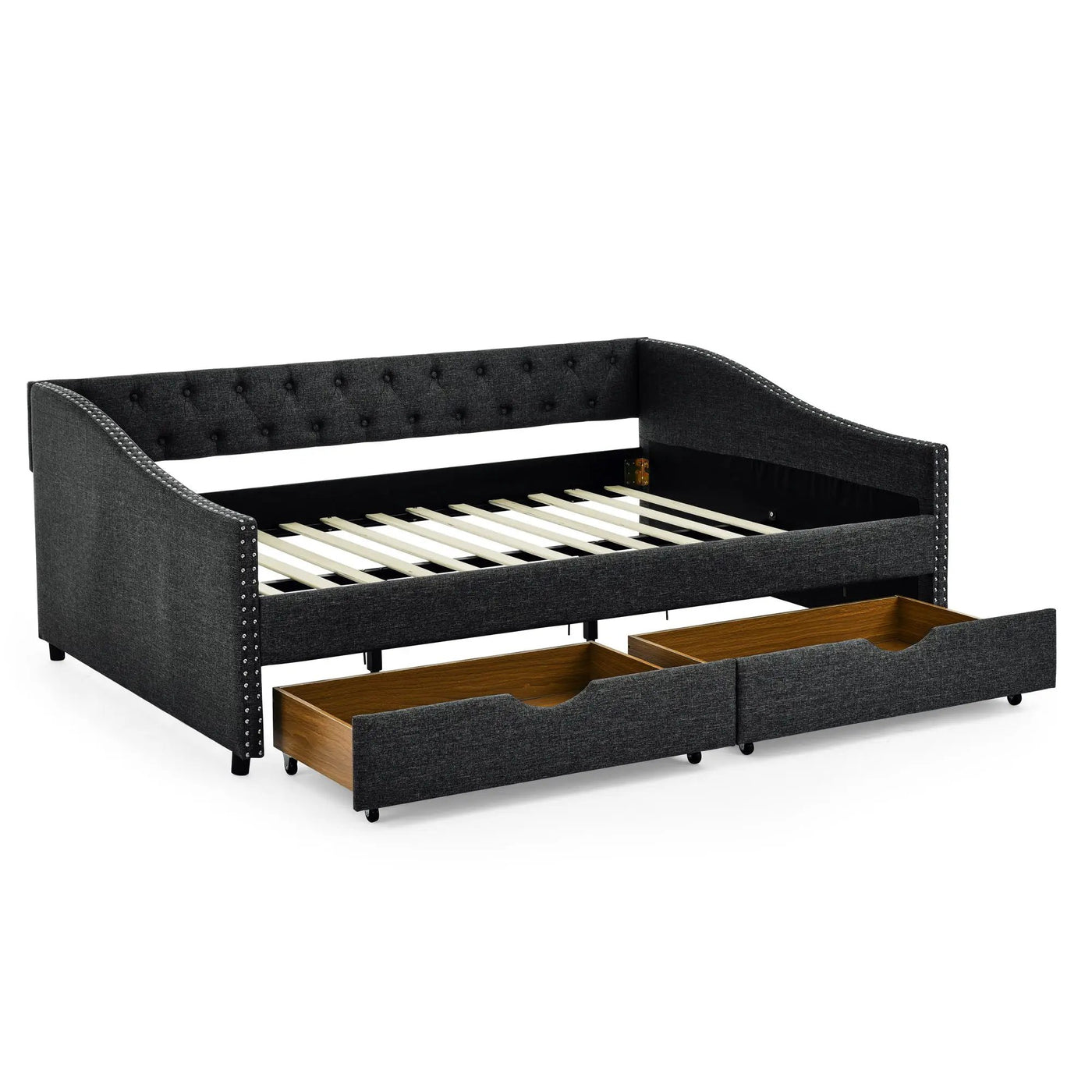 Upholstered Tufted Daybed With Drawers, Waved Arms by HouseOfZazla