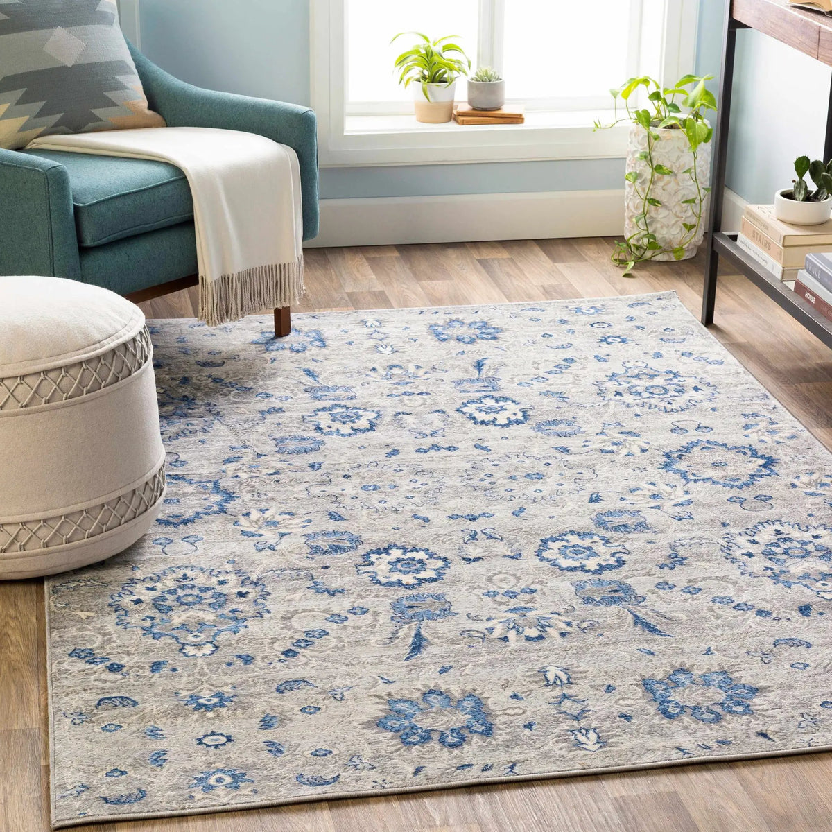 Adairsville Blue Floral Area Carpet - Clearance, installed in a room