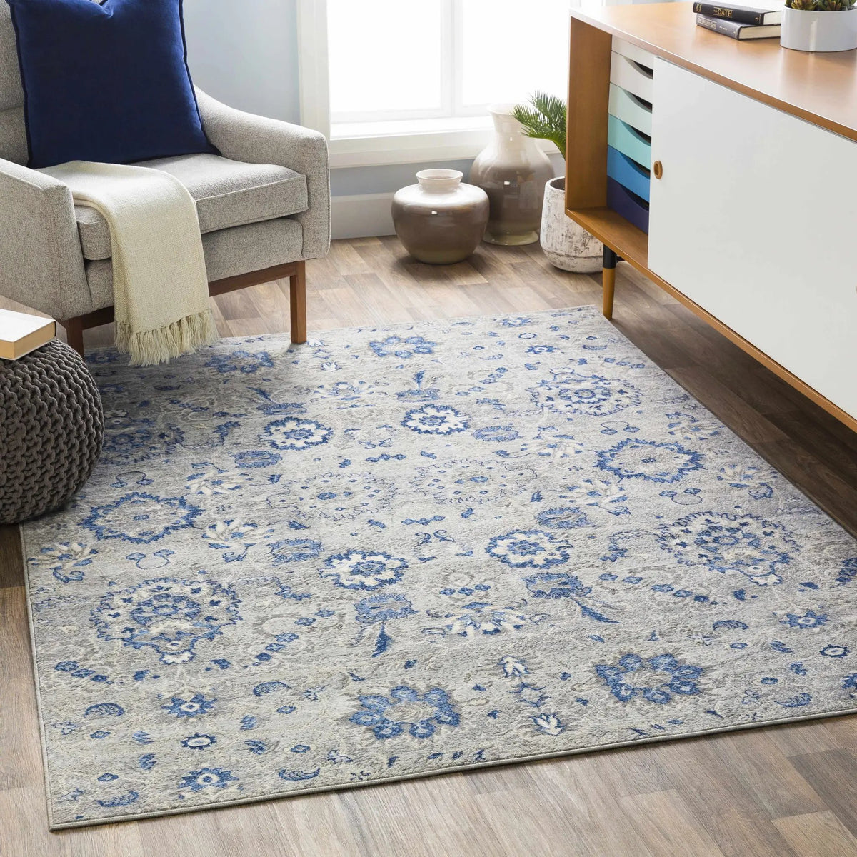 Adairsville Blue Floral Area Carpet - Clearance, installed in a room 3