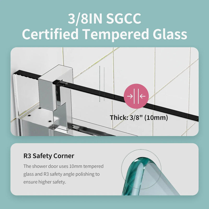Frameless Sliding Shower Door With Soft- Close, 3 / 8" Tempered Glass by HouseOfZazla