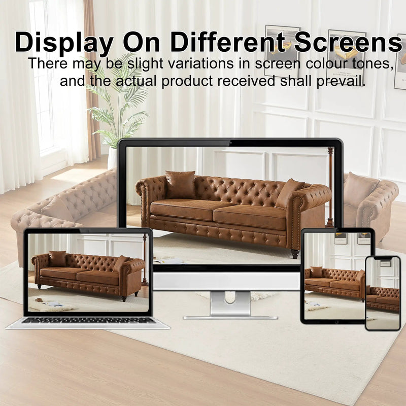 Tech Fabric Chesterfield Sofa with Rolled Arms - 3 Seater by HouseOfZazla