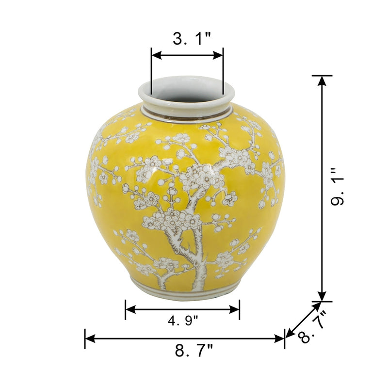 D8.7x9.1' Yellow and White Wide Curved Plum Blossom Vase by HouseOfZazla