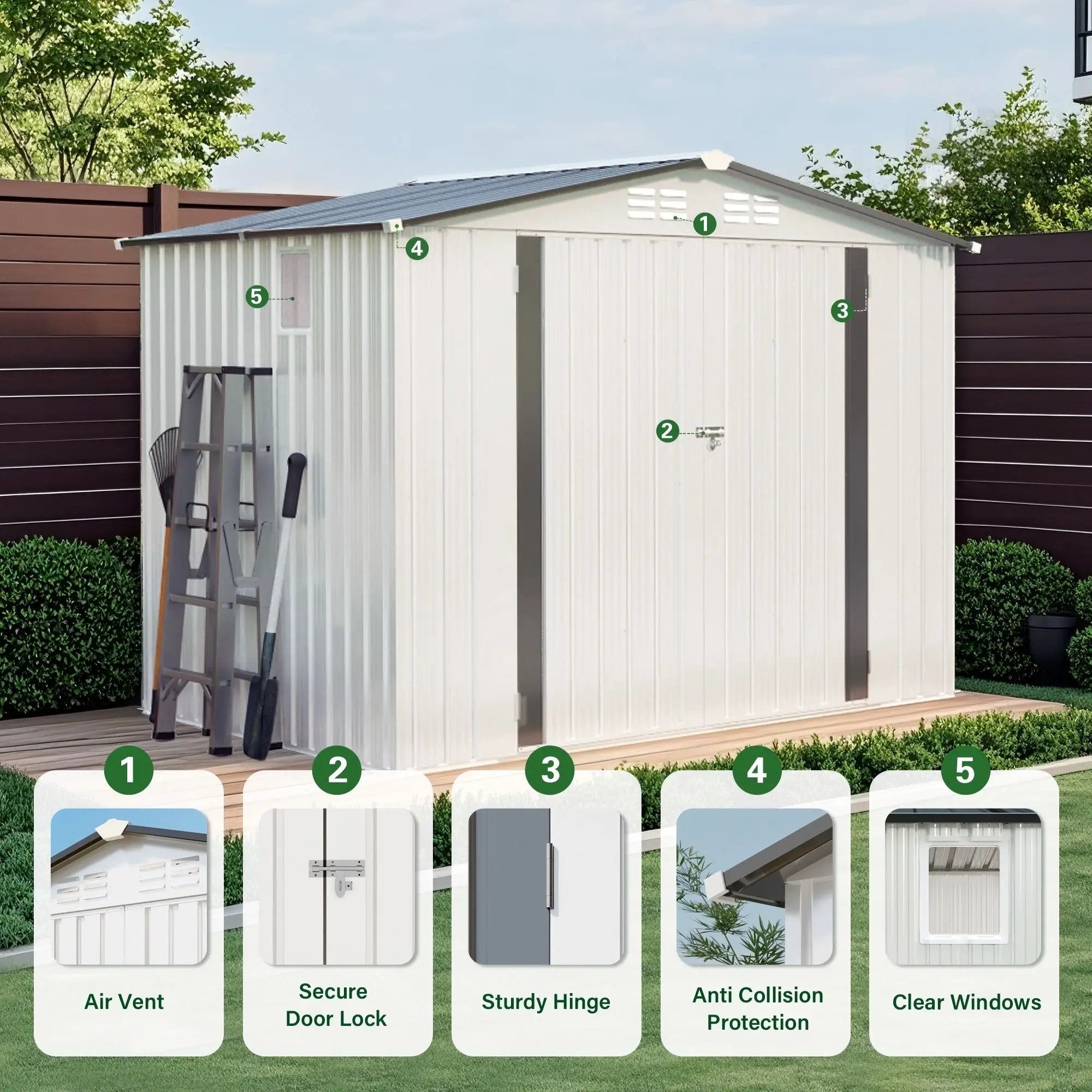 Outdoor Garden Storage Shed, Tool Shed With Pitched Roof Waterproof With 1 Window And 2 Lockable Door - White / Gray by HouseOfZazla