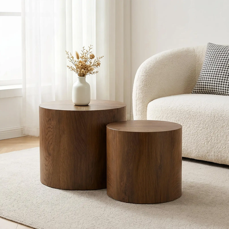 Nesting Coffee Table Set of 2, Modern Round Coffee Tables with Non-Slip Feet by HouseOfZazla