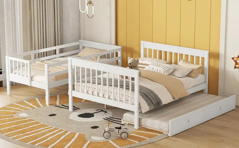 Bunk Bed With Twin Size Trundle, Storage And Guard Rail For Bedroom by HouseOfZazla