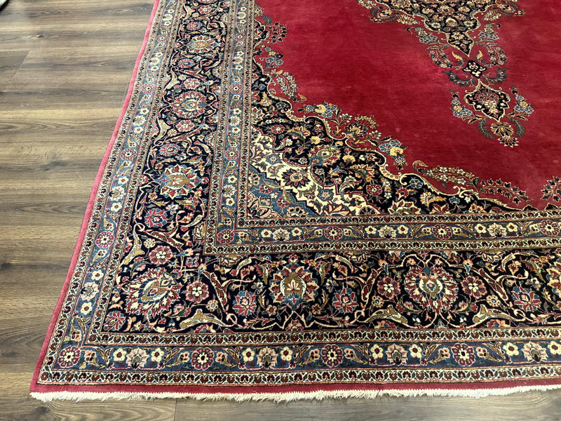 Persian Kashan Rug 9x12, Traditional, Semi Open Field, Red, Signed By Master Weaver, Antique Rug by Jewel Rugs