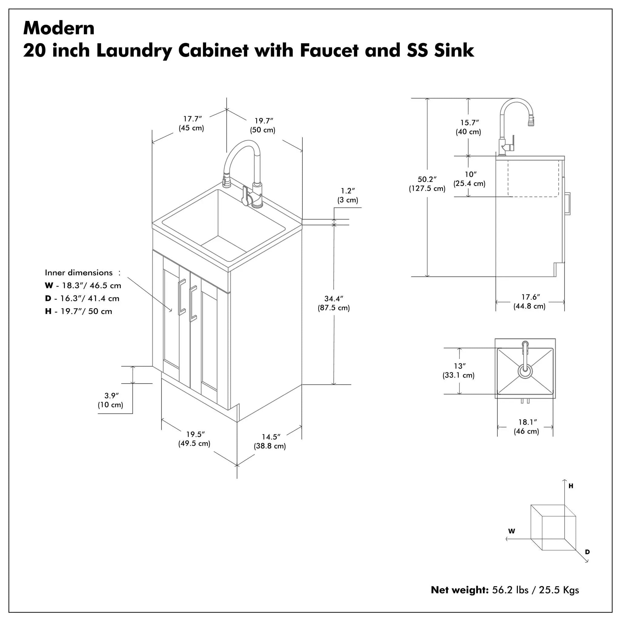 Modern Shaker All-In-One Laundry Utility Sink And Cabinet with Pull Out Faucet by HouseOfZazla