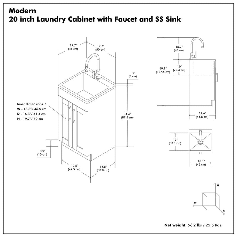 Modern Shaker All-In-One Laundry Utility Sink And Cabinet with Pull Out Faucet by HouseOfZazla