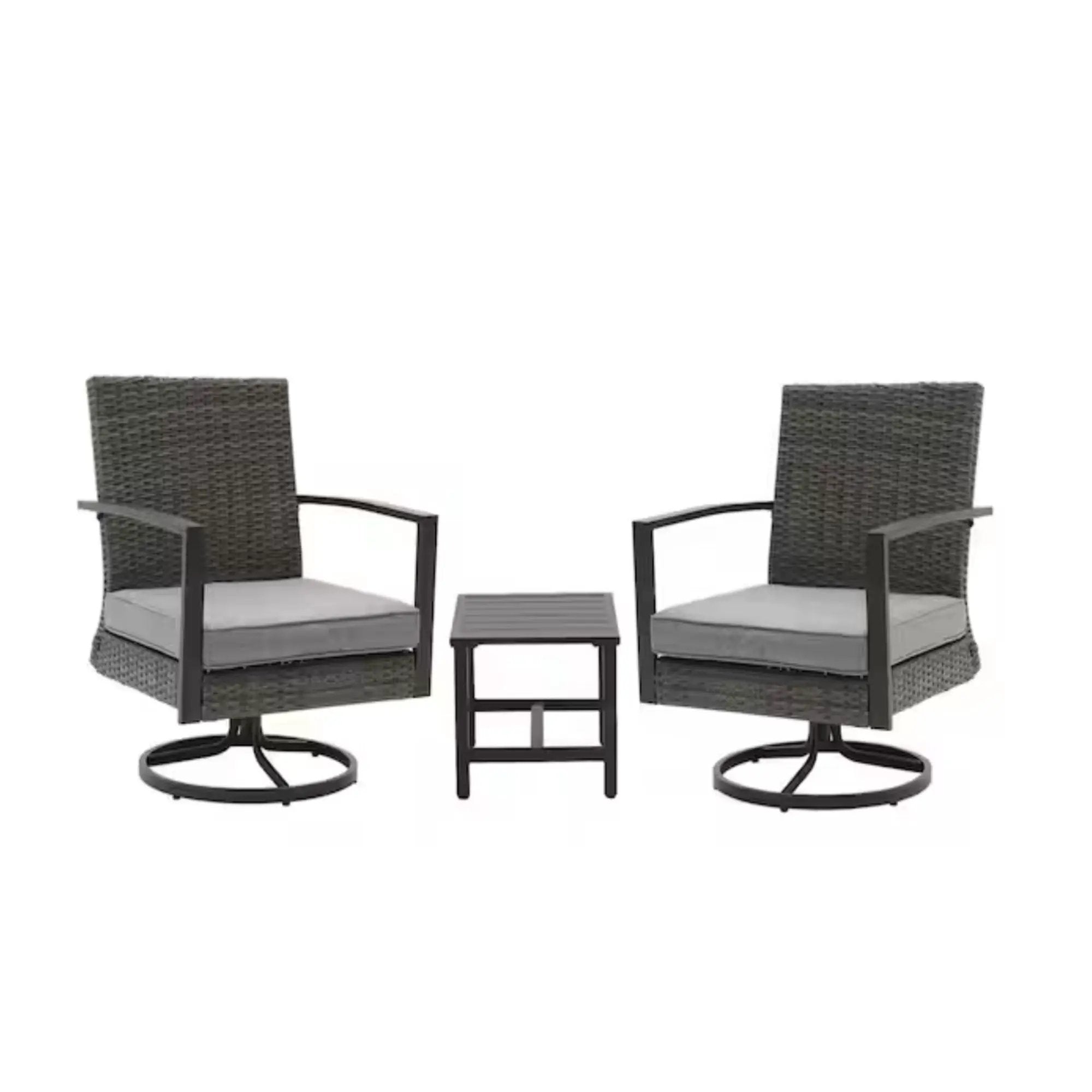3 Piece Patio Furniture, Swivel Rocker Bistro Set With Side Table & Cushions For Porch - Gray by HouseOfZazla