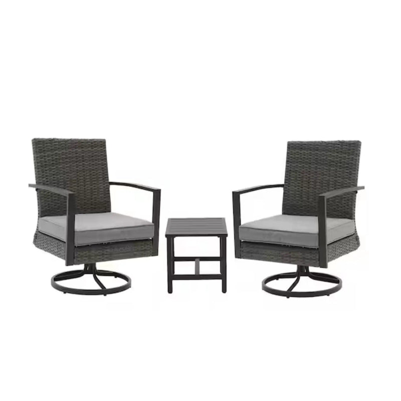 3 Piece Patio Furniture, Swivel Rocker Bistro Set With Side Table & Cushions For Porch - Gray by HouseOfZazla