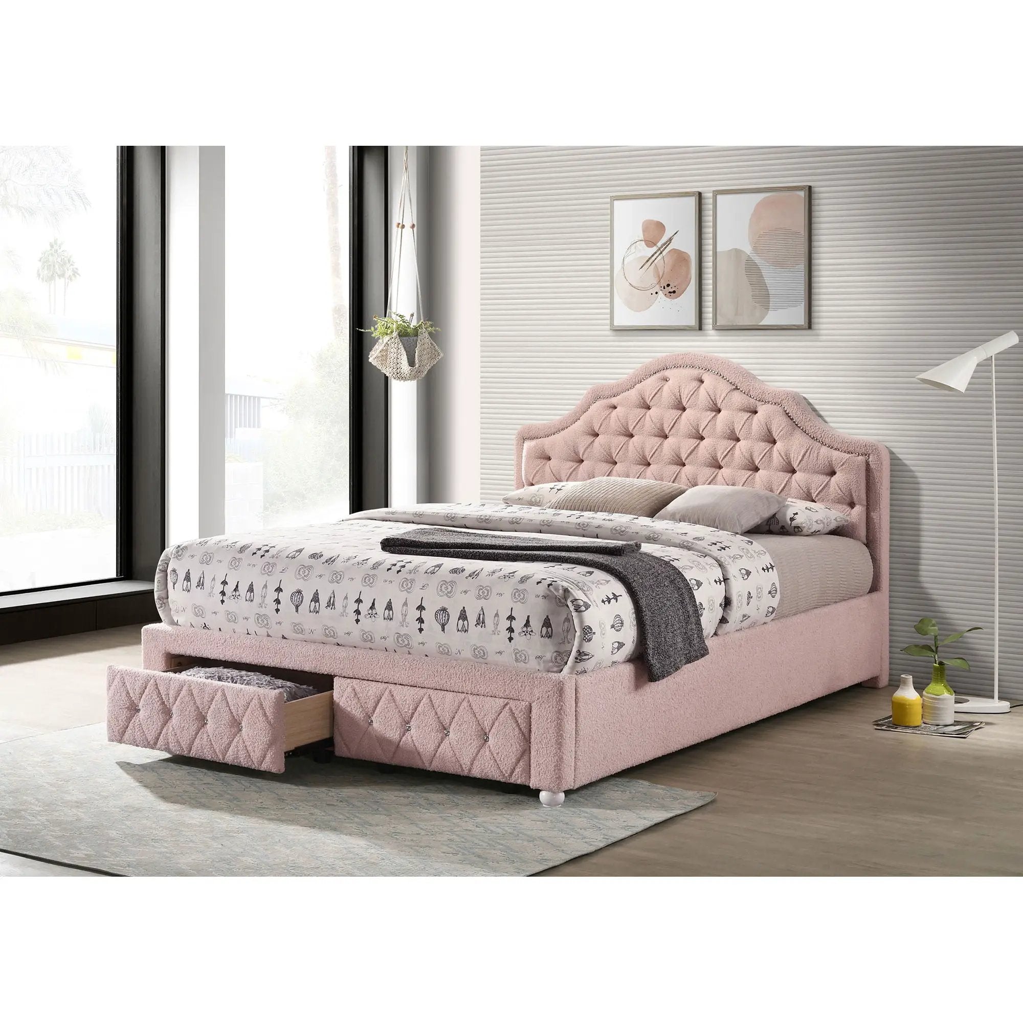 Robinette - Full Bed Upholstered Storage - Pink by HouseOfZazla
