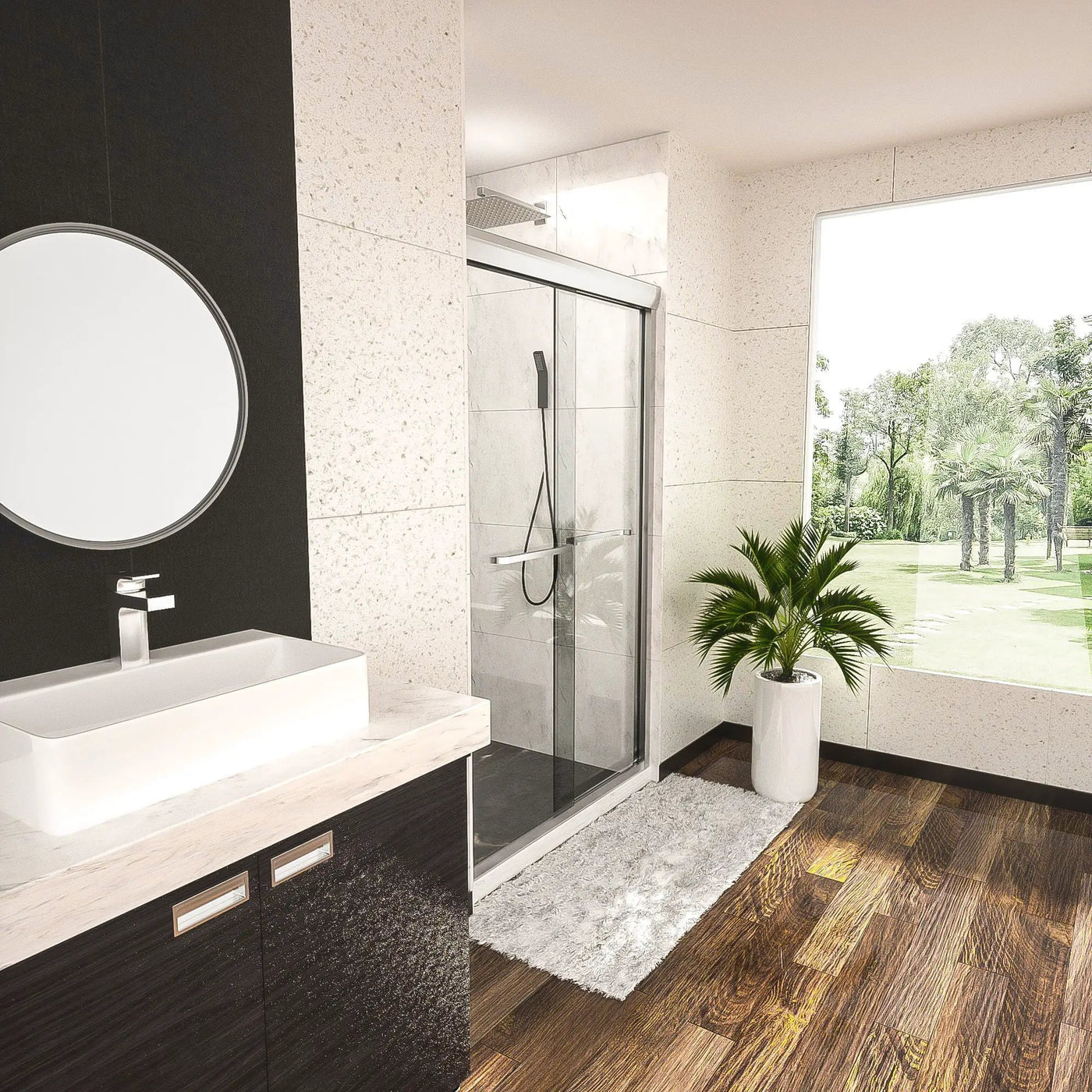 Modern Double Sliding Shower Enclosure, Tempered Glass by HouseOfZazla