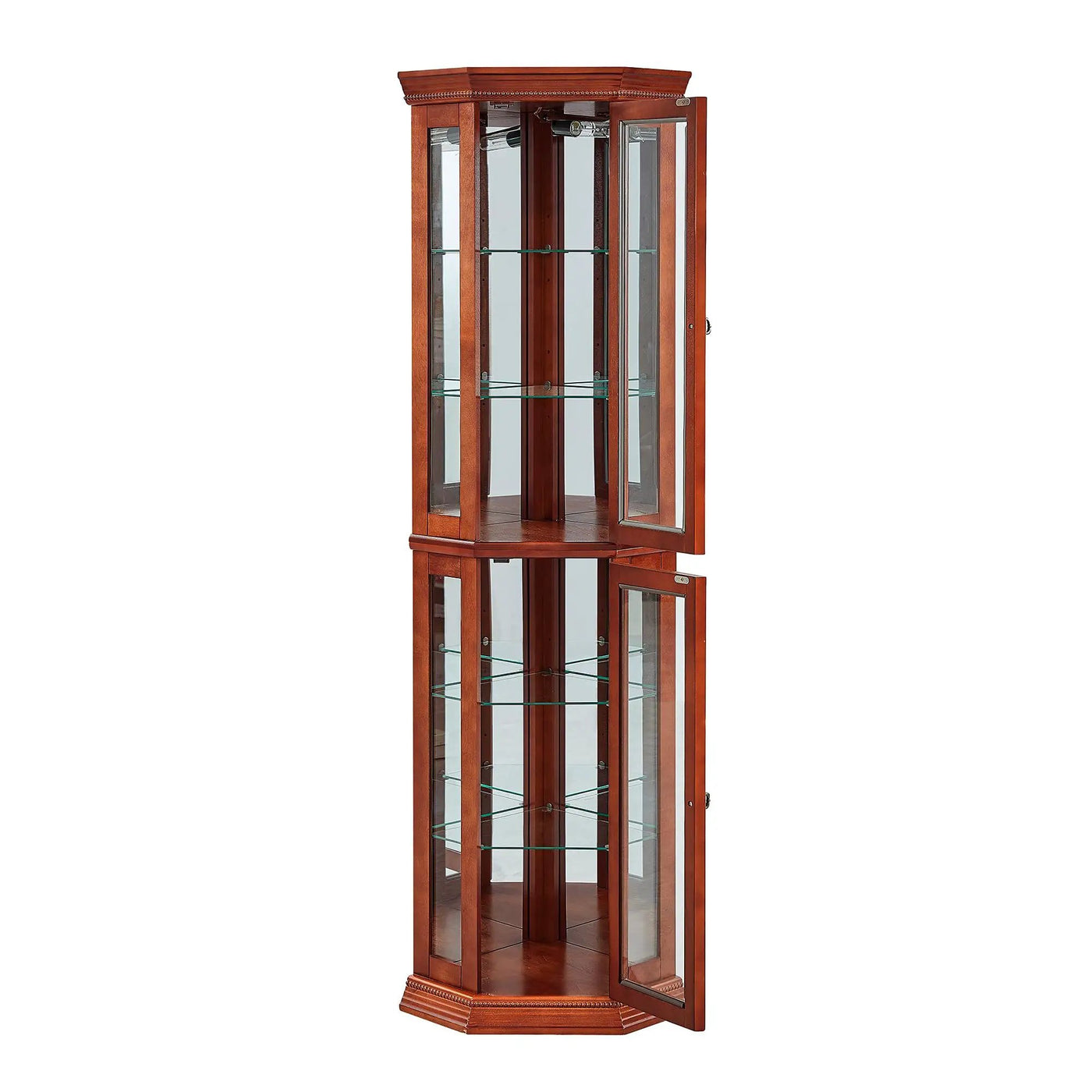 Corner Curio Cabinet With Lights, Adjustable Tempered Glass Shelves, Mirrored Back, Display Cabinet (E26 Light Bulb Not Included) by Unique Piece Furniture