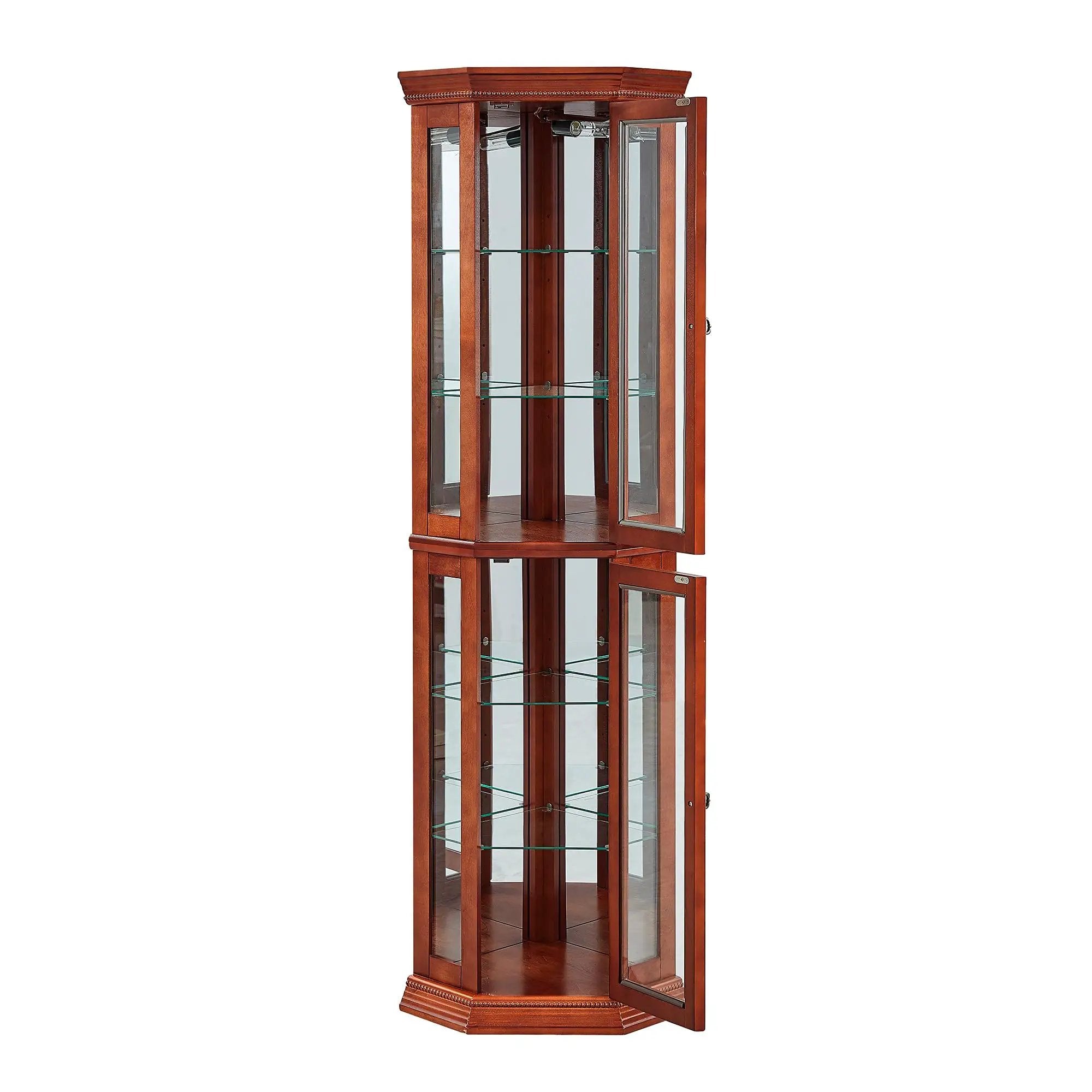 Corner Curio Cabinet With Lights, Adjustable Tempered Glass Shelves, Mirrored Back, Display Cabinet (E26 Light Bulb Not Included) by Unique Piece Furniture