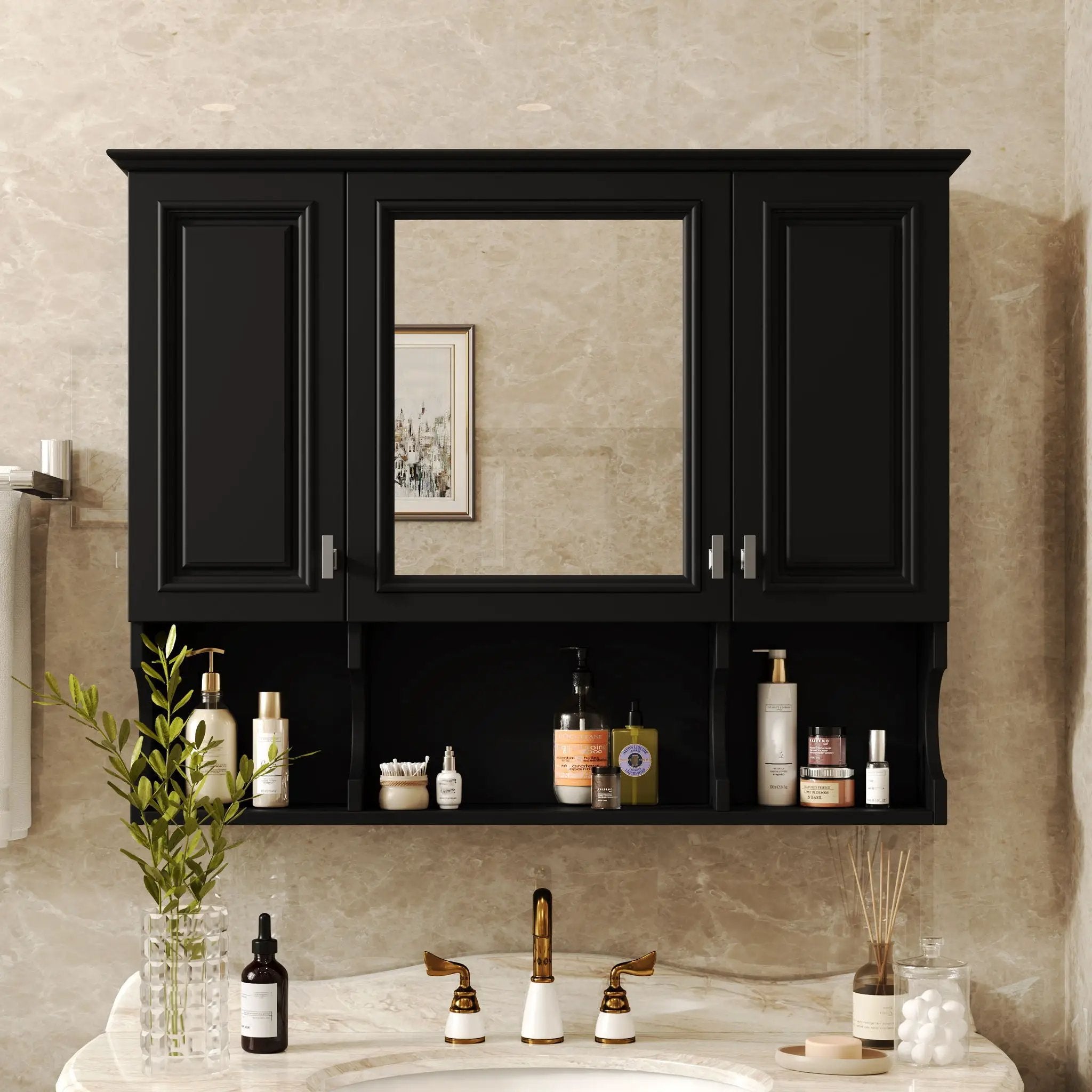 Wall Mounted Bathroom Medicine Wall Cabinet With Mirror & Open Shelves by Unique Piece Furniture