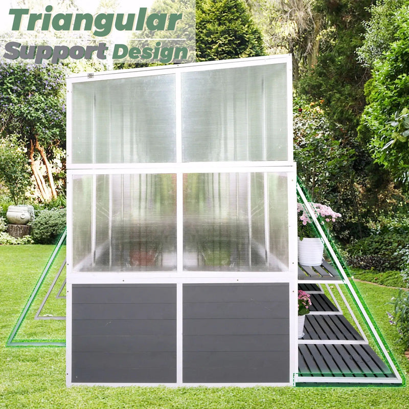 Greenhouse, Wooden Lean To Greenhouses For Outdoors, Heavy Duty Walk In Green House For Outside Winter, Large Hot House For Sunroom Storage Shed, Garden, Backyard - White / Gray by HouseOfZazla