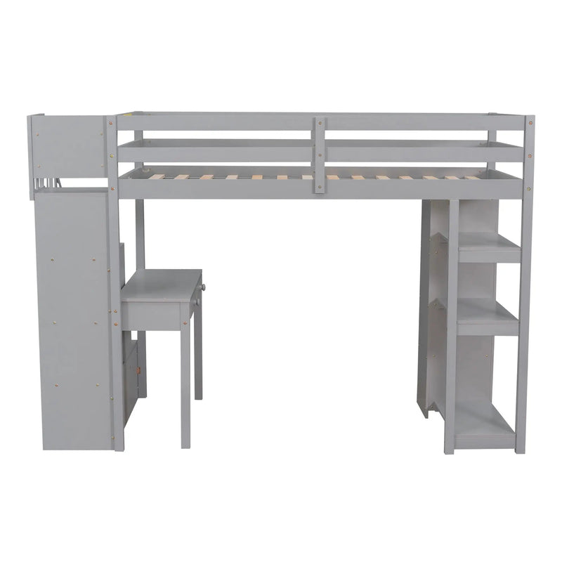 Loft Bed With Storage Drawers, Desk And Stairs With Shelves by HouseOfZazla