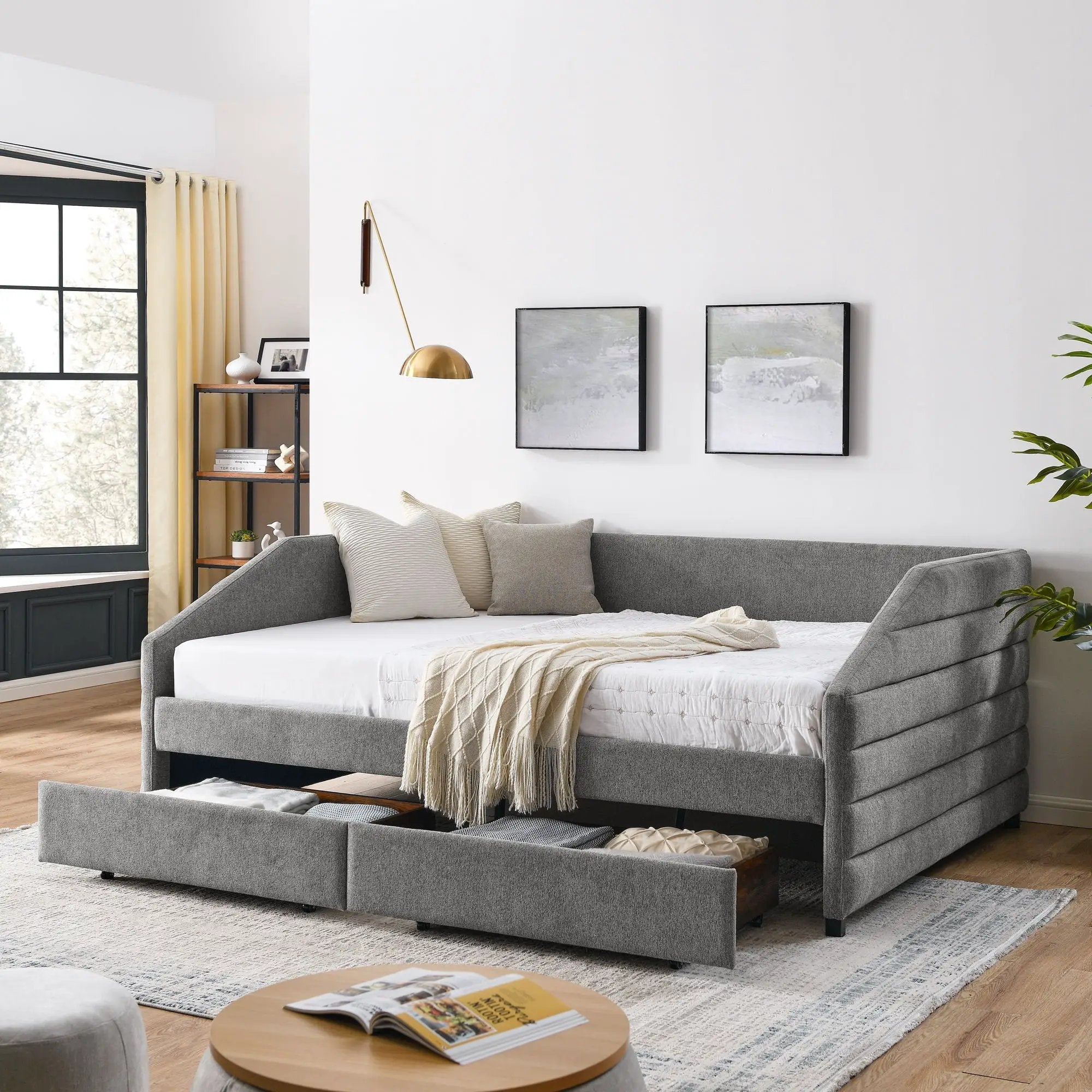 Elegant Daybed With Trundle Upholstered Tufted Sofa Bed by HouseOfZazla