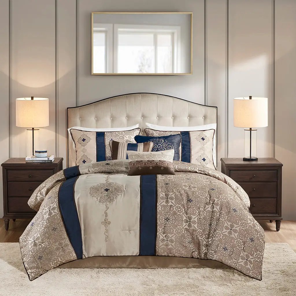 Cal King 7 Piece Jacquard Comforter Set with Throw Pillows by HouseOfZazla
