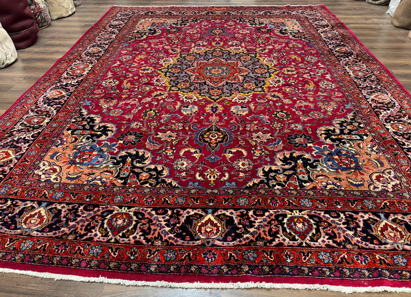 Red Persian Mashad Rug 10x13 - Floral Medallion Signed By Masterweaver by Jewel Rugs