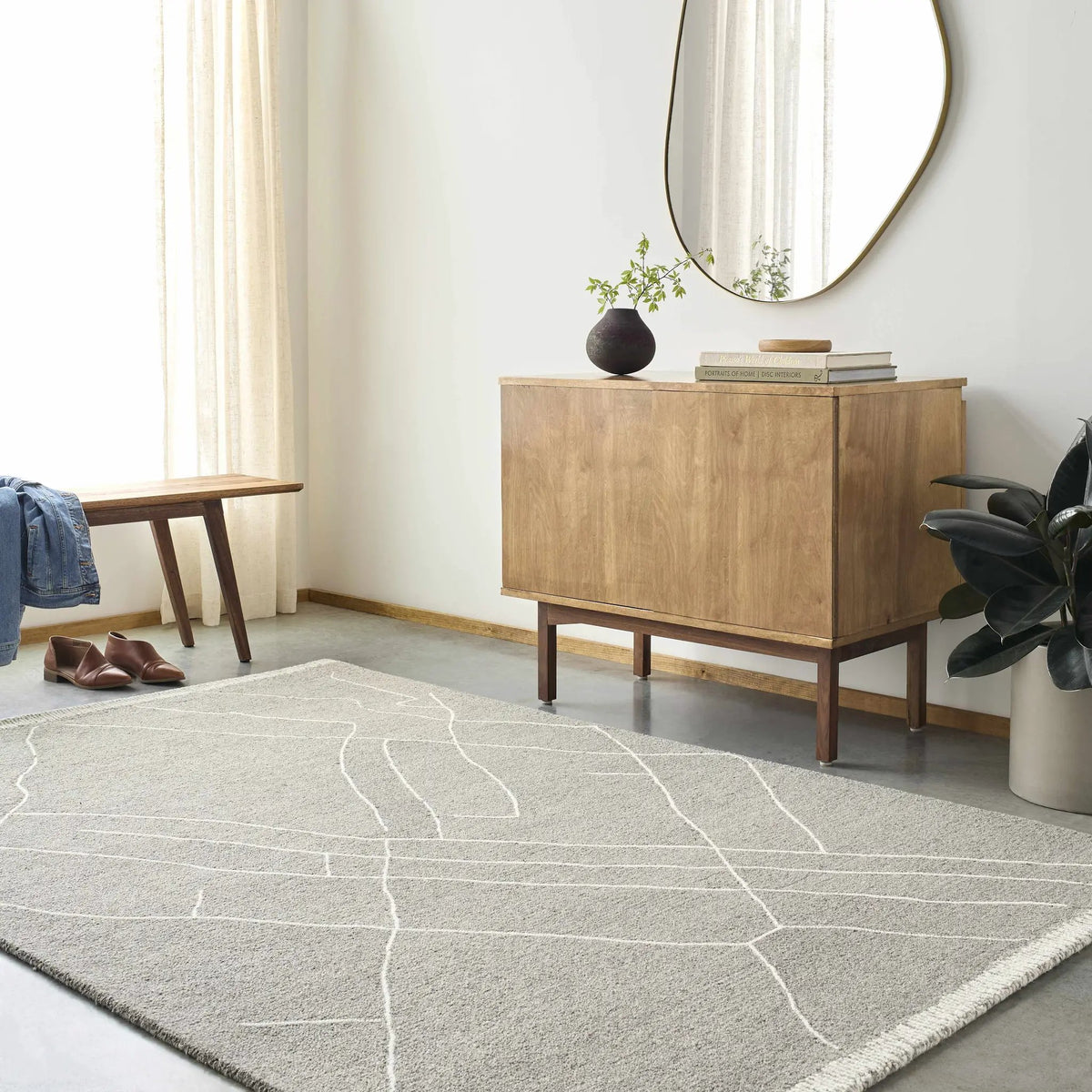 Arsenal Trout Valley Gray Wool Rug, installed in a room