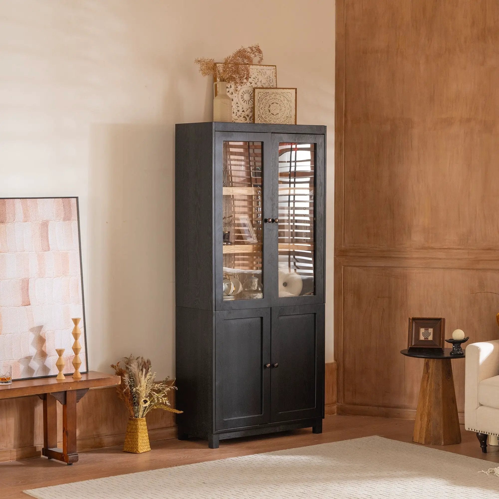 Style Tall Display Cabinet With Glass Doors For Collectibles - Black by Unique Piece Furniture