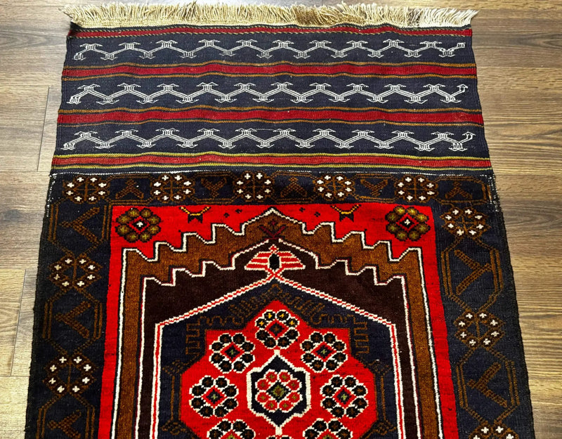 Afghan Rug 3x5, Tribal, Navy Blue, Wool, Handmade, Geometric, Rustic by Jewel Rugs