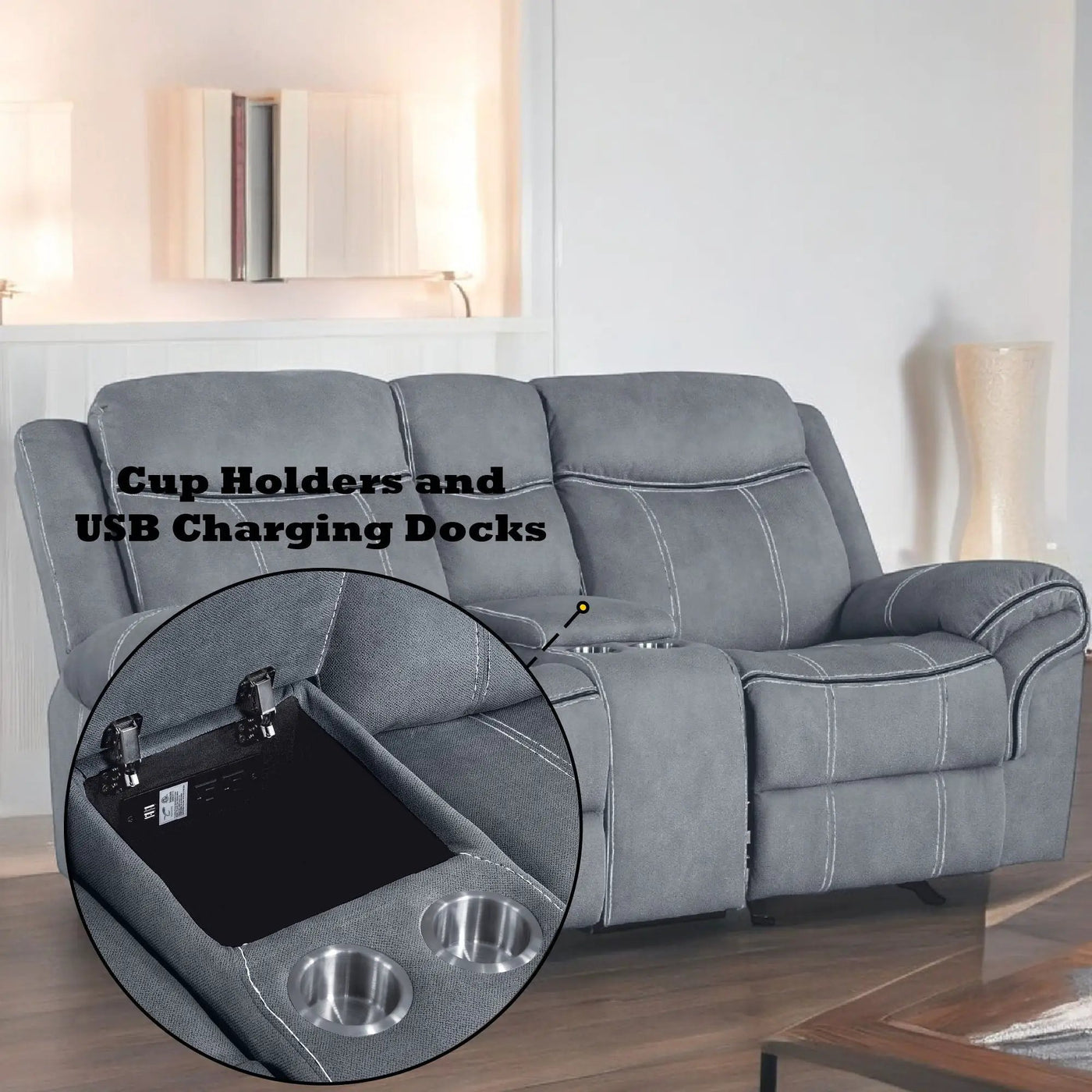 Zubaida - Loveseat w/USB Dock & Console (Glider & Motion) by Unique Piece Furniture
