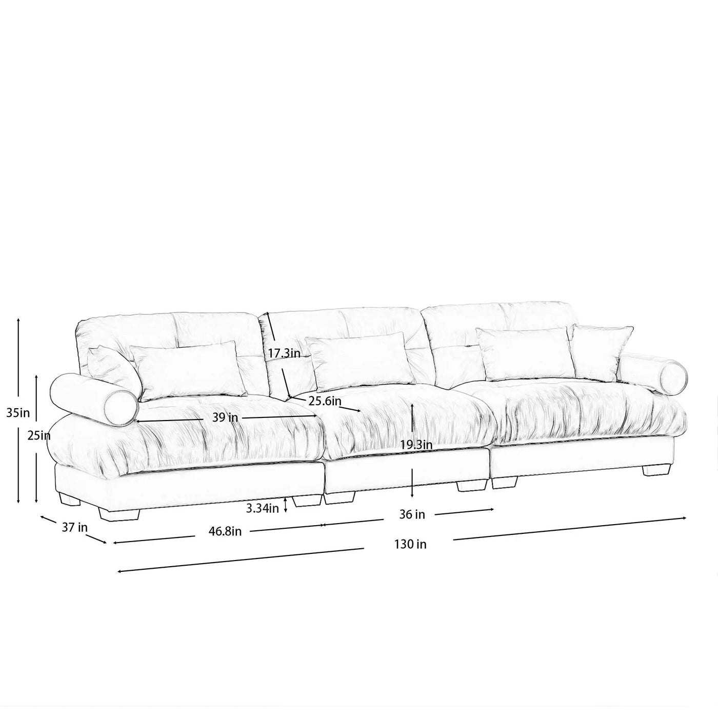 Modern Sofa With Bolstered Armrests And Pillows by Unique Piece Furniture