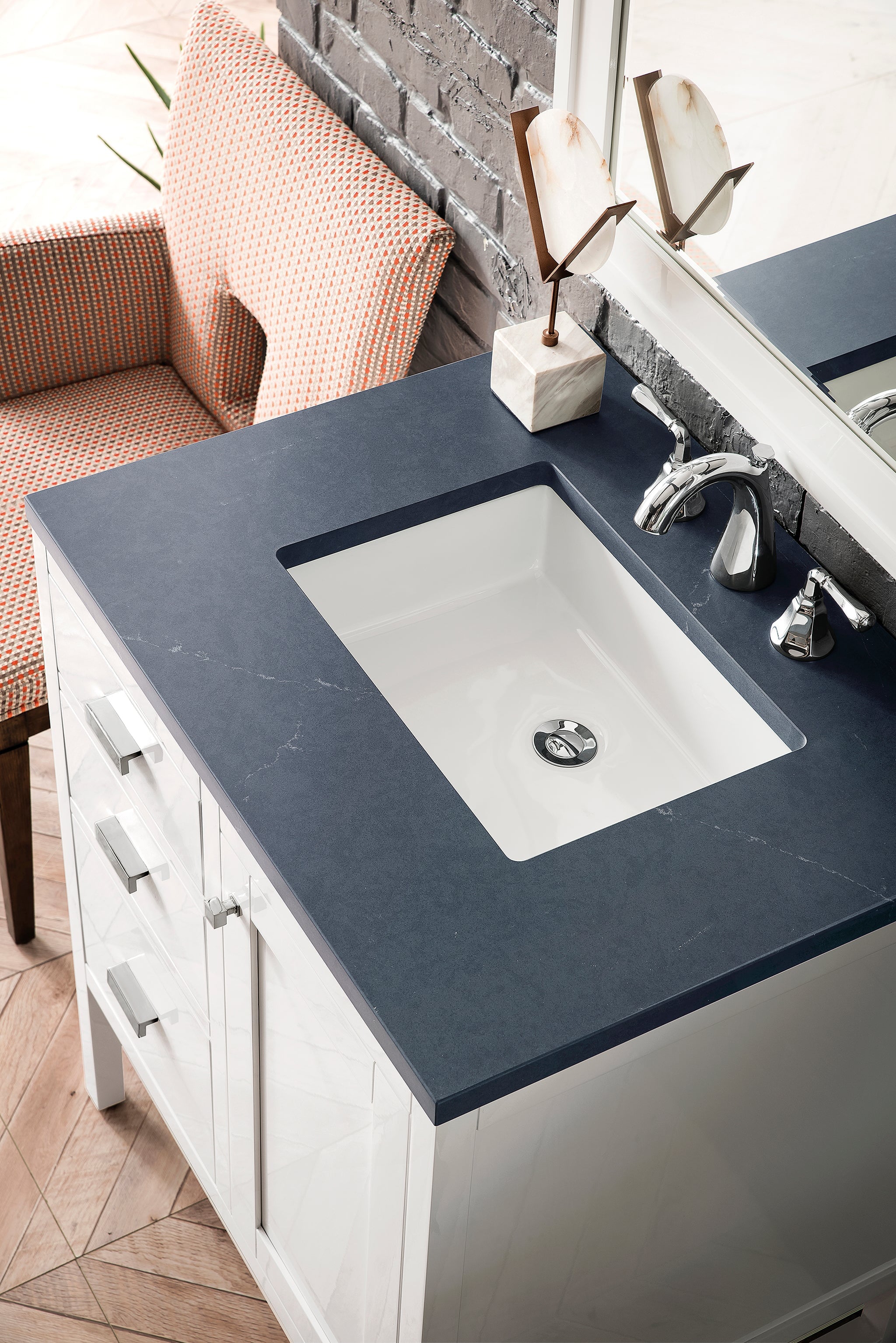 James Martin Addison 30" Single Bathroom Vanity, Glossy White with Charcoal Soapstone countertop