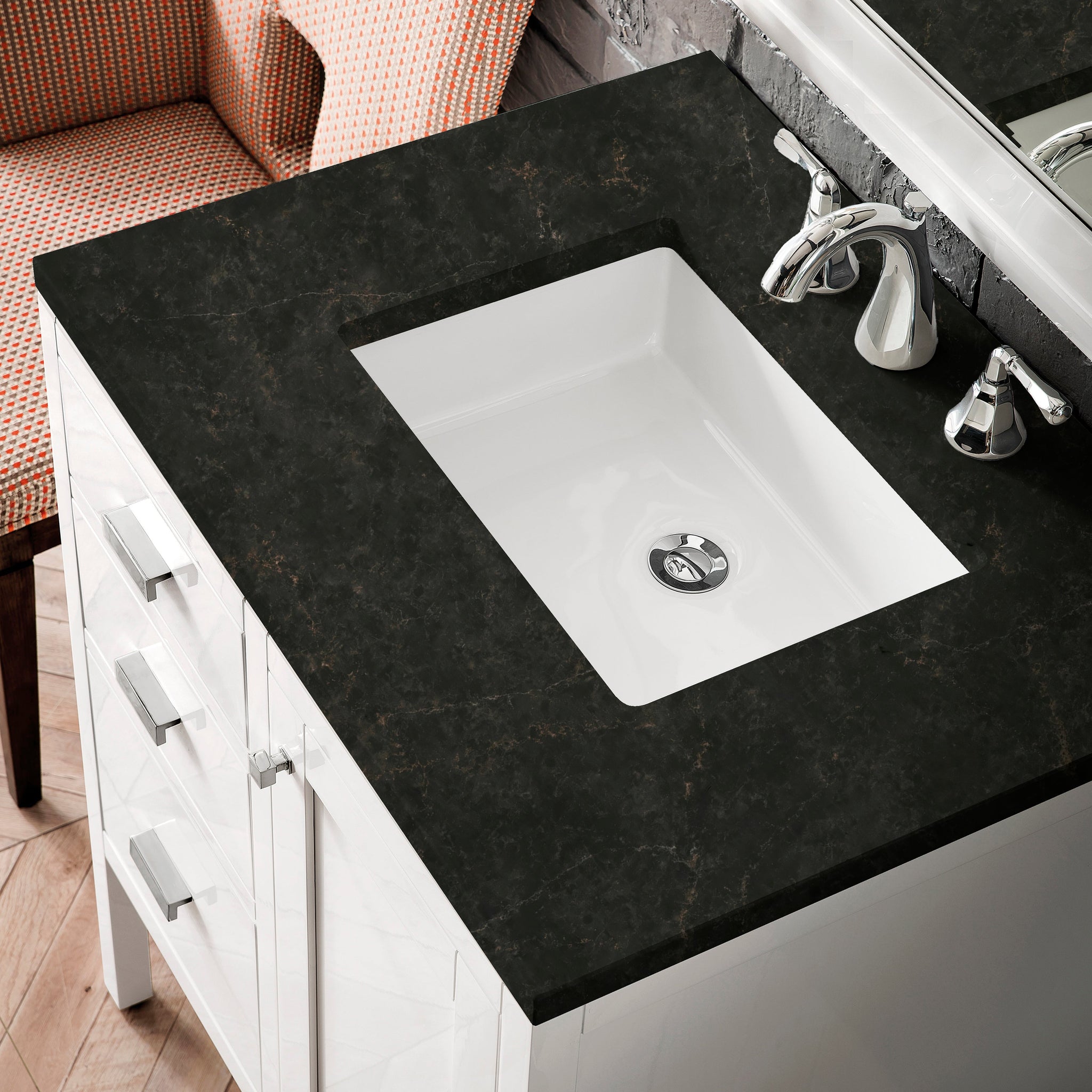 James Martin Addison 30" Single Bathroom Vanity, Glossy White with Phantome countertop