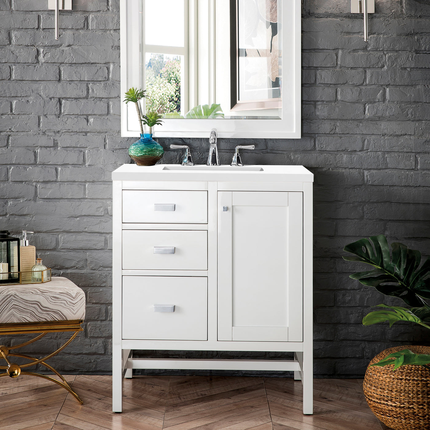 James Martin Addison 30" Single Bathroom Vanity, Glossy White, cabinet without a countertop