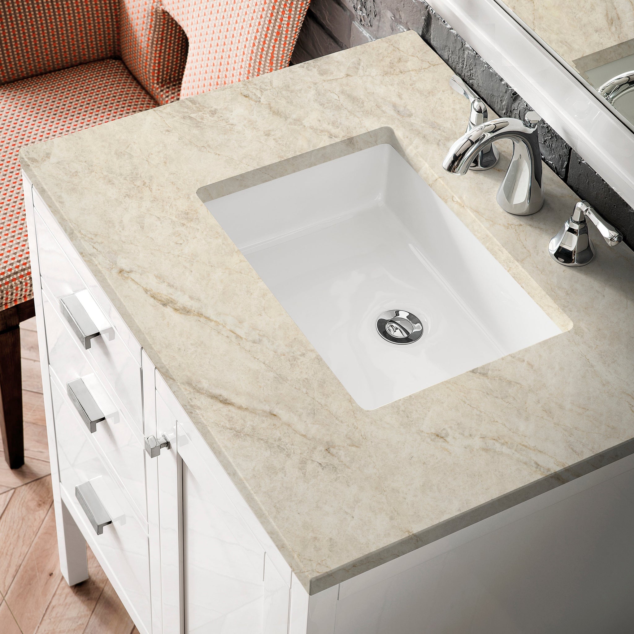 James Martin Addison 30" Single Bathroom Vanity, Glossy White with Tajnar countertop