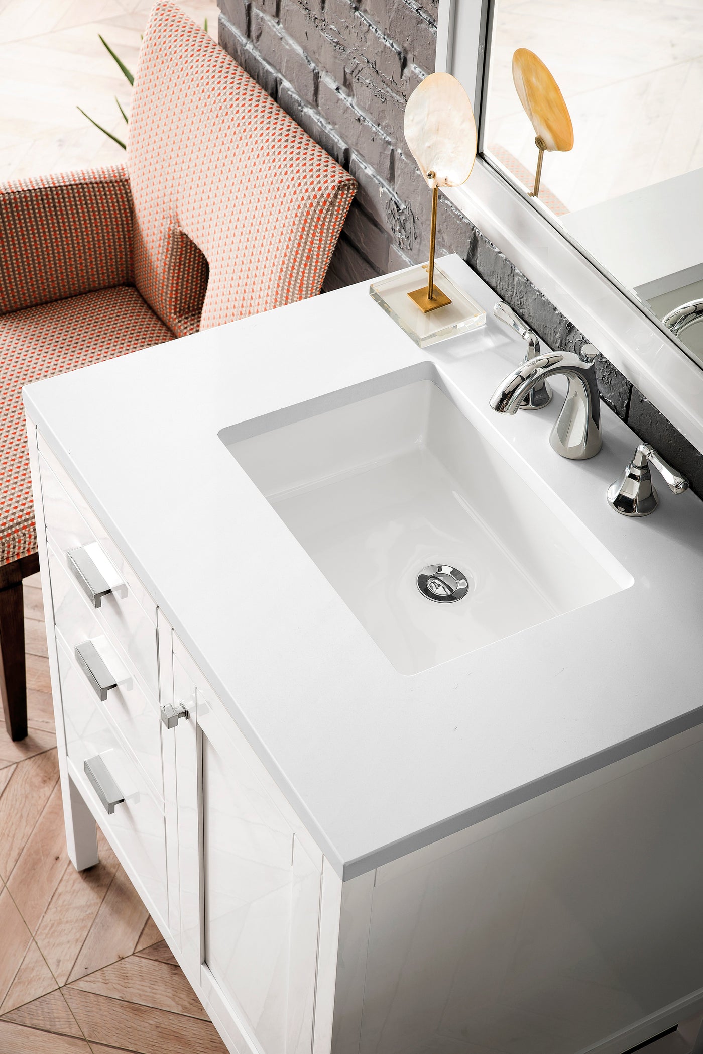 James Martin Addison 30" Single Bathroom Vanity, Glossy White with White Zeus countertop