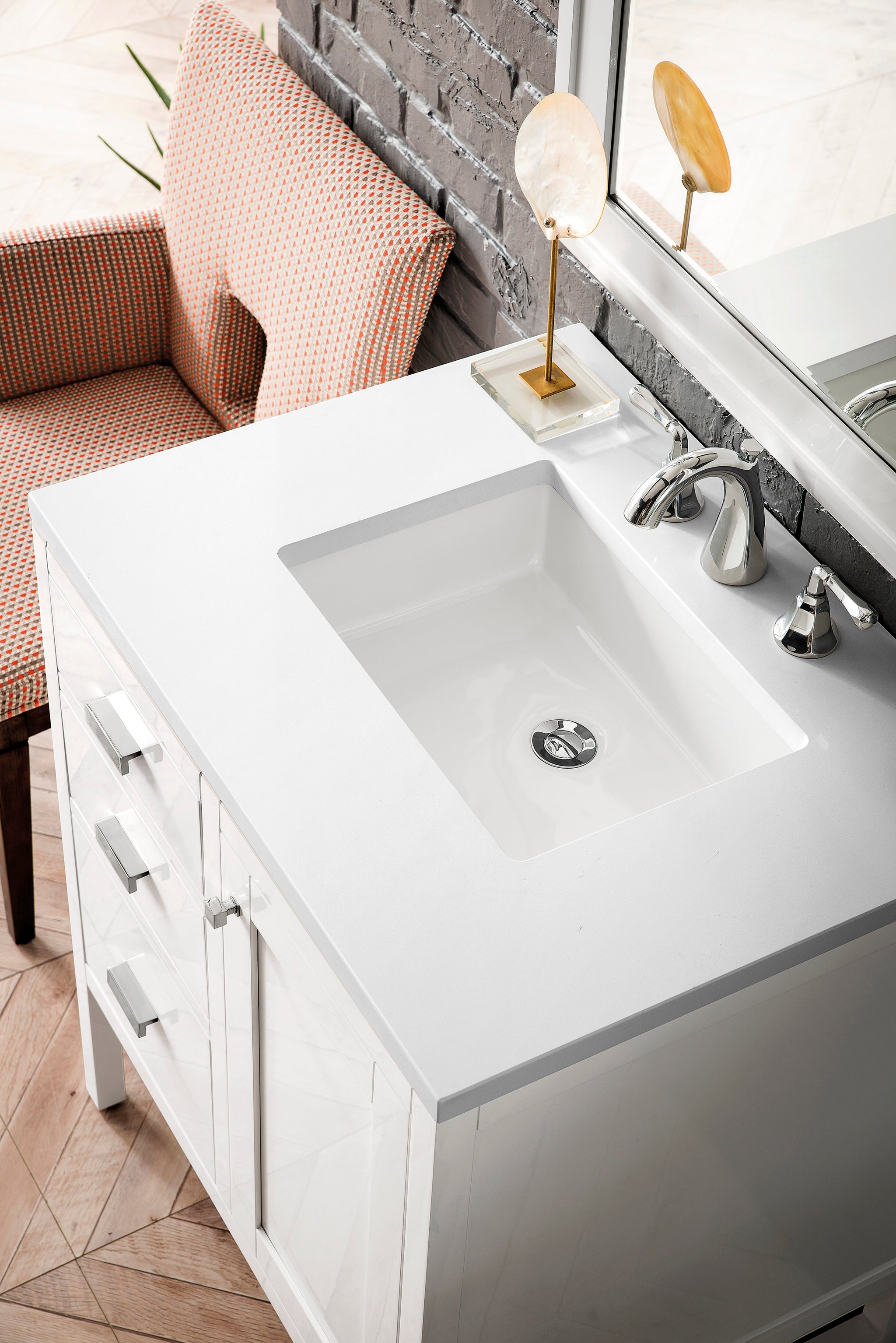 James Martin Addison 30" Single Bathroom Vanity, Glossy White with White Zeus countertop