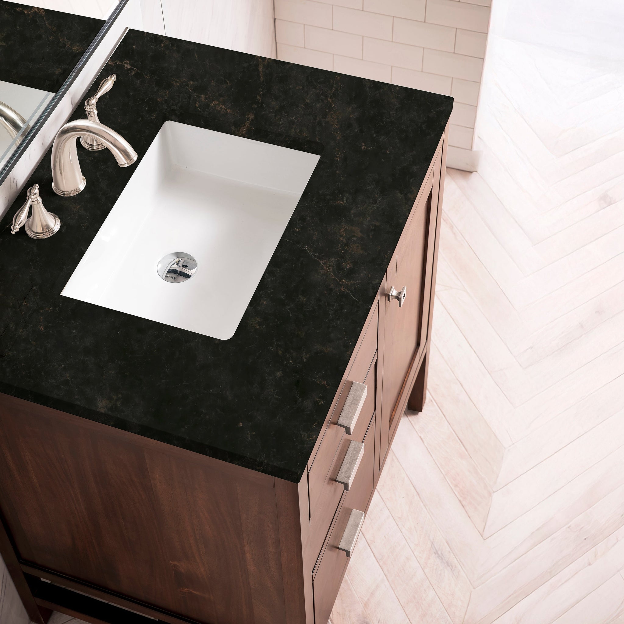 James Martin Addison 30" Single Bathroom Vanity, Mid-Century Acacia with Phantome countertop