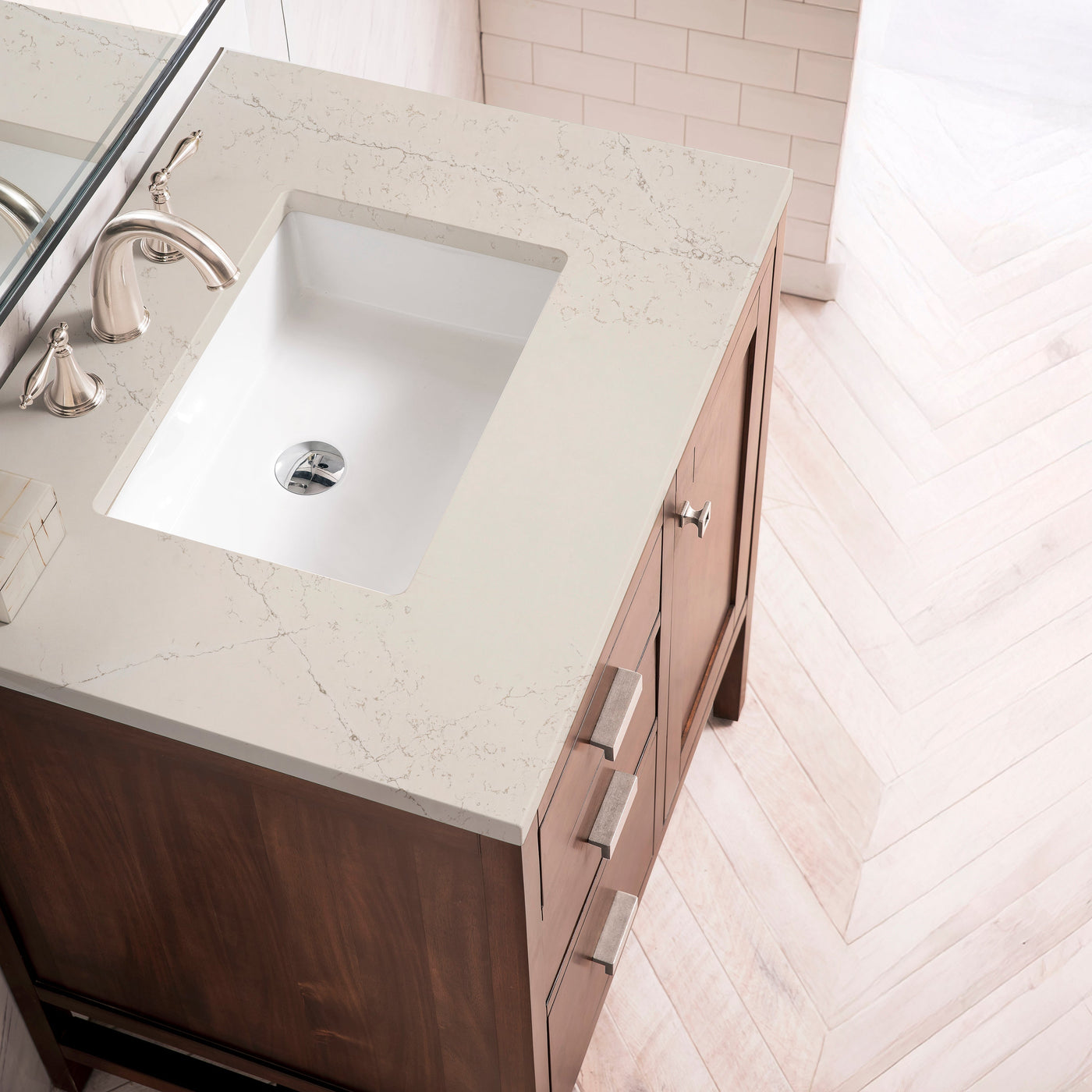 James Martin Addison 30" Single Bathroom Vanity, Mid-Century Acacia with Siberian countertop